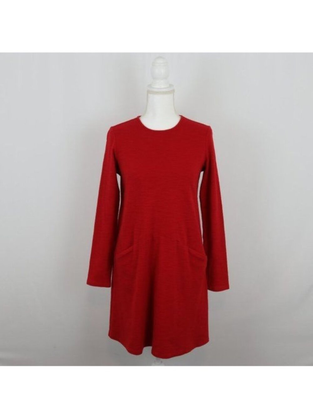 J. Jill Women's Extra Small Red Knit Crewneck Long Sleeve Above Knee Dress